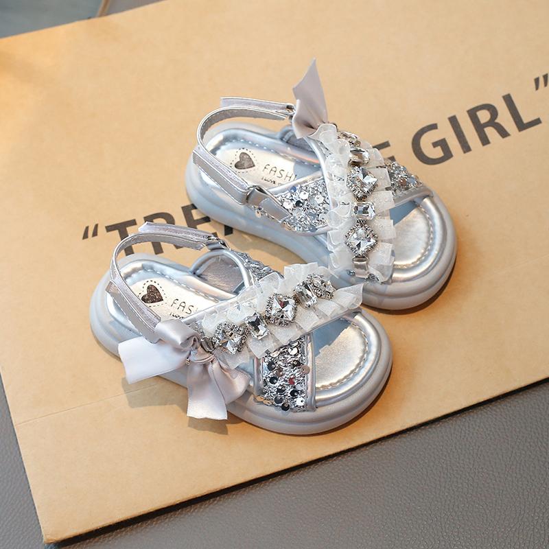 

Девочки Шлепанцы Сандалии с Блестящими Кристаллами Детская Пляжная Обувь Мягкая для Лета Мода 2025 Новые Туфли Принцессы для Девочек Элегантные Инс 26
