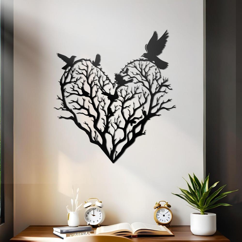 Железное Дерево Птица Настенное Искусство Черная Металлическая Скульптура Декор для Дома и Офиса Подарок