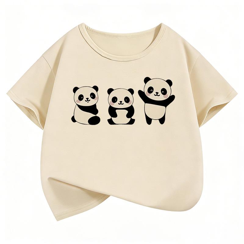 Children's Boys and Girls Summer and Spring Casual Tops T-shirt, New 2026 Happy Panda Cute and Fashionable Short-sleeve T-shirt