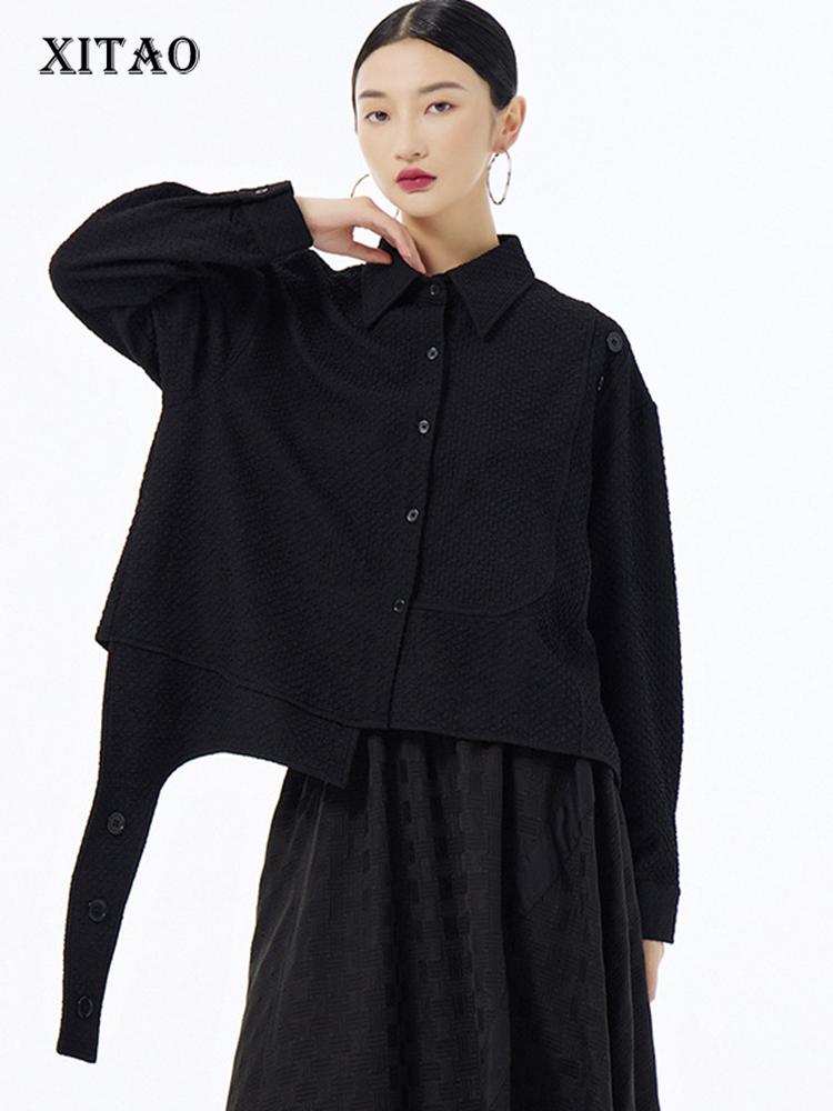 

XITAO нестандартная однотонная рубашка с длинным рукавом DMJ4161 One Size чёрный
