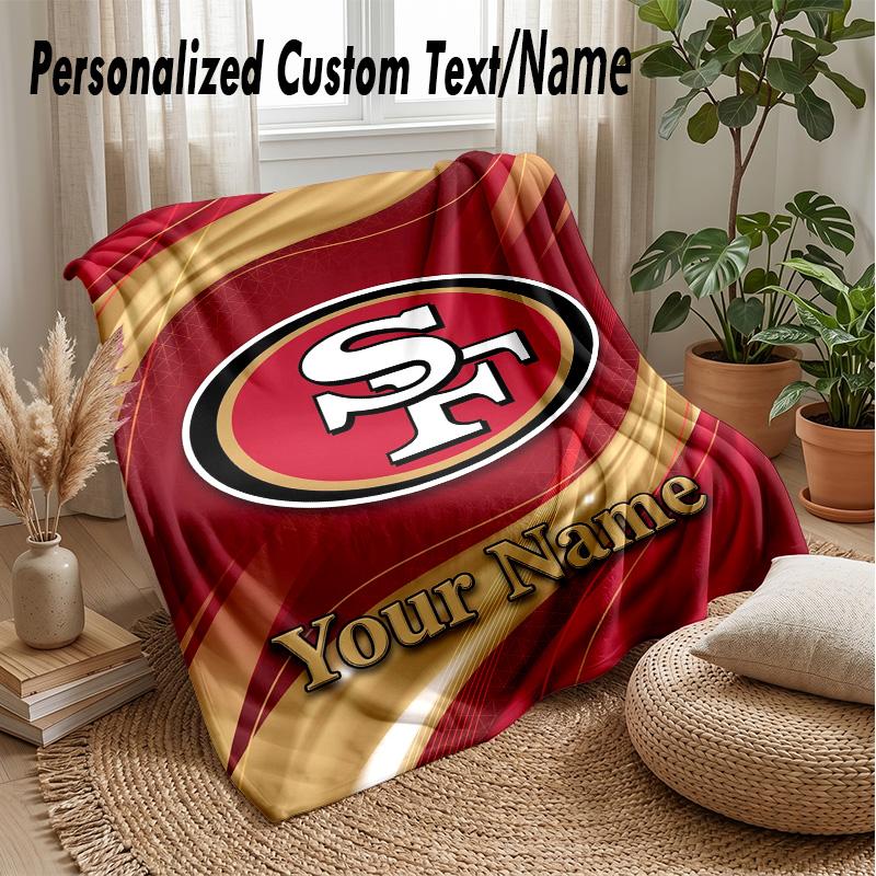 San Francisco 49ers Benutzerdefinierte Flanell-Kuscheldecke Drucken Sie Ihren Namen Text Weiche Warme Decke Weihnachtsgeschenk