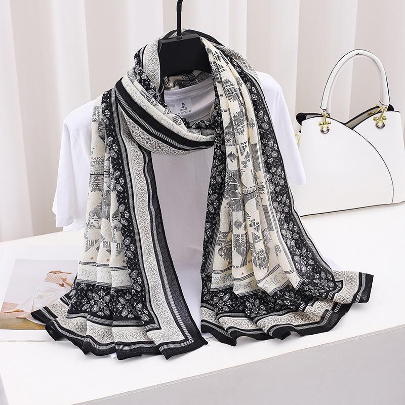 

Korean Style Extra Large Cotton Linen Scarf - Versatile Spring/Autumn Sun Protection, Literary Shawl, Gift Giveaway 180 cm чорний