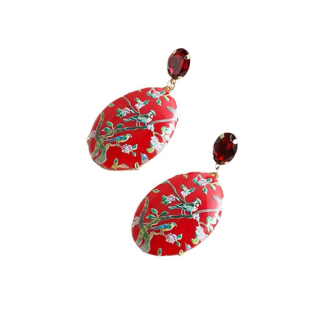 Exquisite Alloy Red Flower Earrings Trendy Geometric Fashion Jewelry 2022