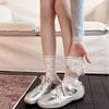 Spring 2026 Floral Mesh Breathable Cotton Socks for Women - Japanese Style, Seamless with Bubble Cuff, Mid-High Tube