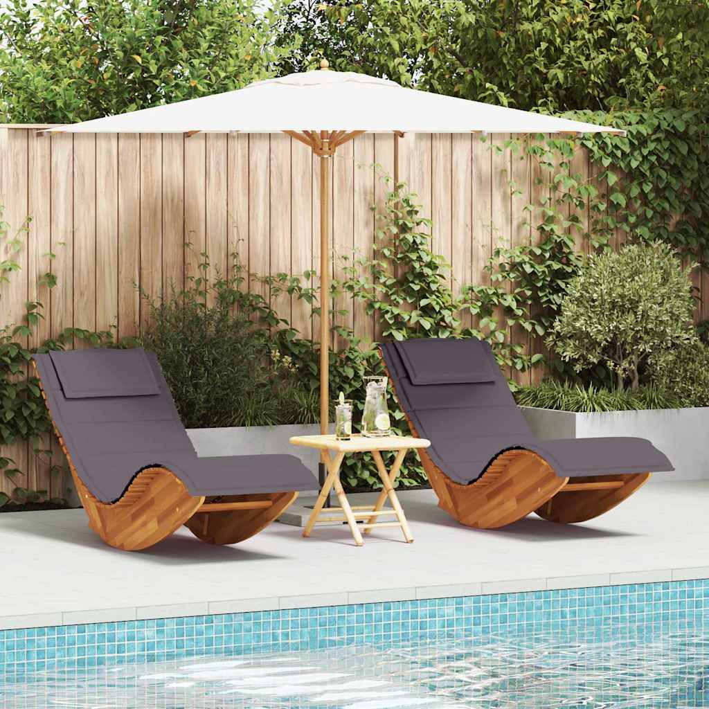 vidaXL 2 Person Sun Lounger with Cushions (2 pcs) Brown Solid Acacia Wood