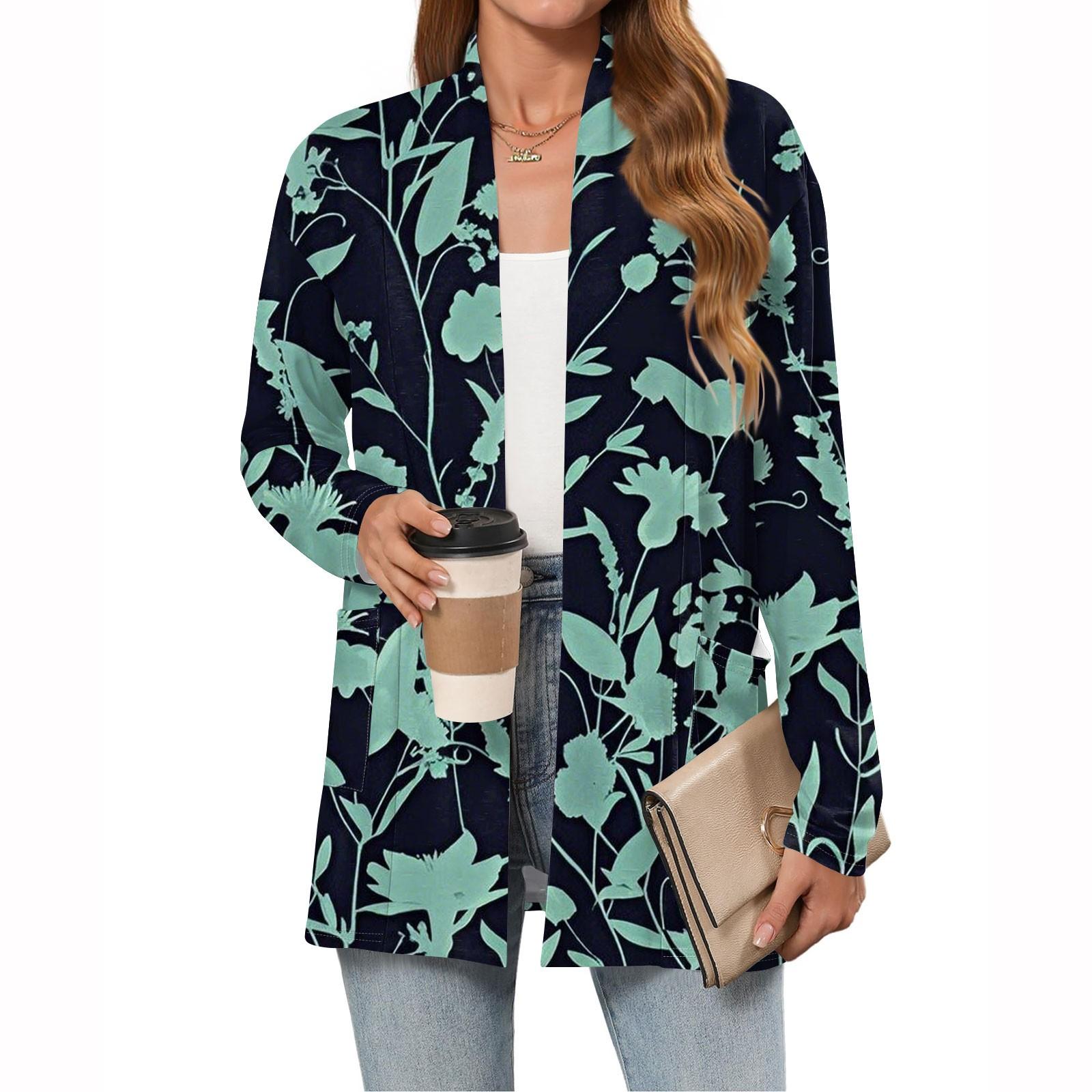 

Женский модный повседневный кардиган с длинным рукавом, тонкий свободный кардиган-жакет с карманами XXL