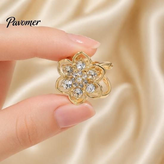 Electroplated Scarf Accessory Rhinestone Flower Ring, Six Petal Clip Fashion Jewelry Sparkling Holder for Women Shirts Silk Scarves Shawls Smooth