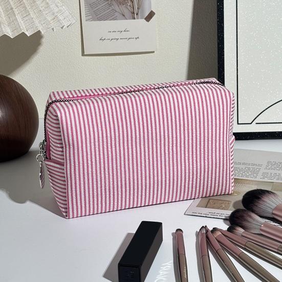 Striped Cosmetic Bag Travel Makeup Pouch Portable Makeup Bag Zippered Toiletry Bag for Women Makeup Brushes