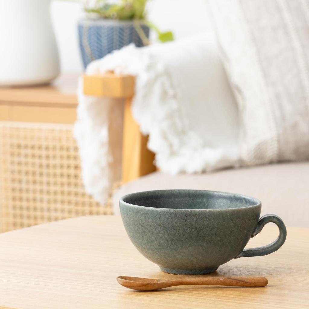 Marui Seito Shigaraki Ware Hechimon Soup Cup, 380ml Capacity, Black Celadon, Blue, MR-3-4409