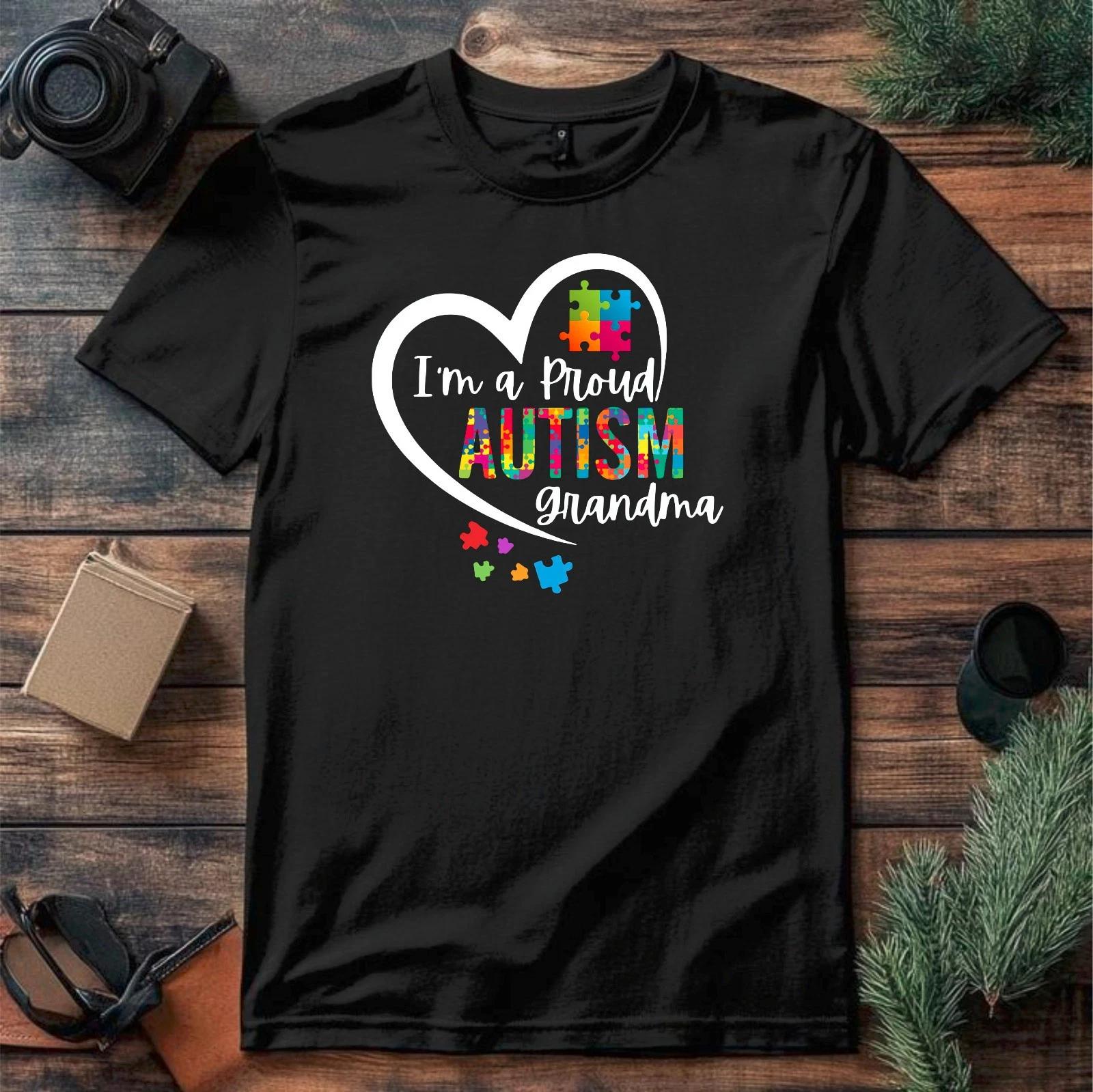 I m A Proud Grandma Love Heart Autism Awareness Puzzle Granny Gift Tee T-Shirt S