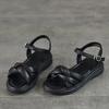 Johnature Casual Versatile Sheepskin Sandals Peep Toe Soft Soled Genuine Leather Flat Women's Shoes