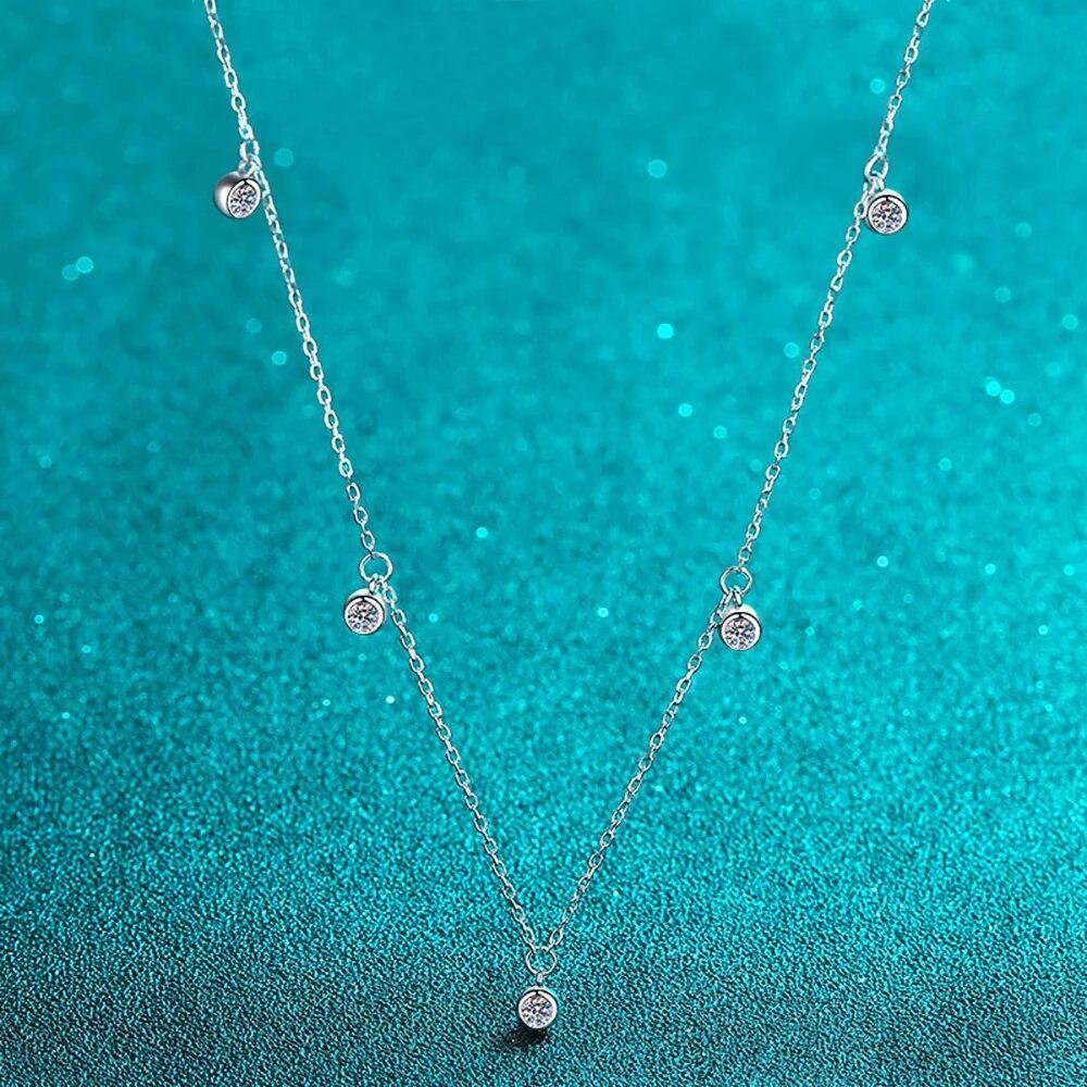 D Color 5 Stones 3mm Full Moissanite Bubble Necklace For Women S925 Sterling Silver Full Star Clavicle Chain Fine Jewelry