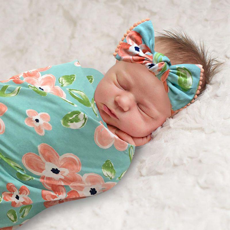 2 Teile/satz Neugeborenen Baby Empfang Decke Stirnband/Hut Baumwolle Swaddle Wrap Handtuch