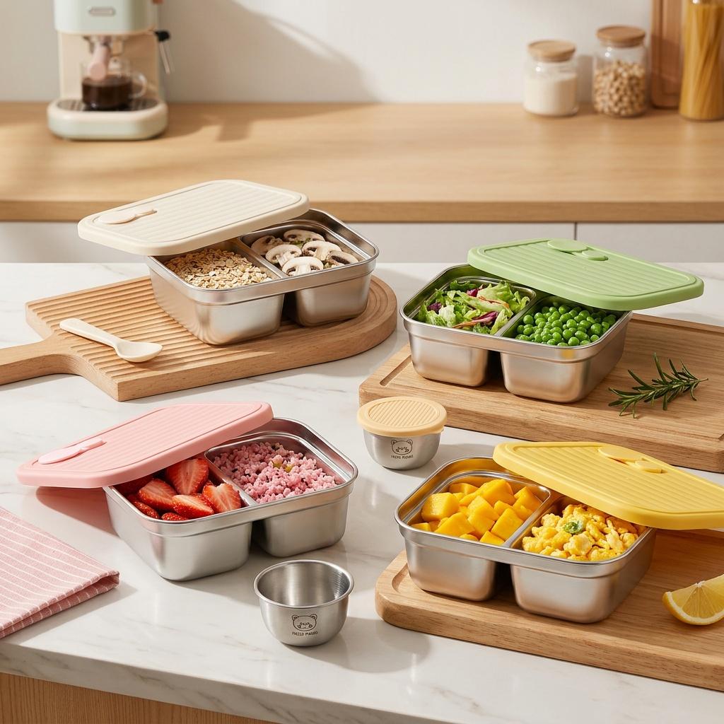 Reusable Bento Lunch Box For Students 304 Stainless Steel Fruit Salad Food Container With Sauce Box Dishwasher&Microwave Safe
