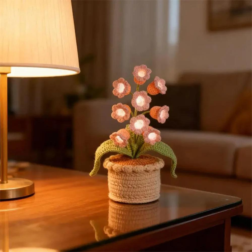 Knitting Wool Lily of The Valley Lamp Artificial Flowers 9 Glowing Crochet Artificial Flowers Handmade Crochet Orchid Gift
