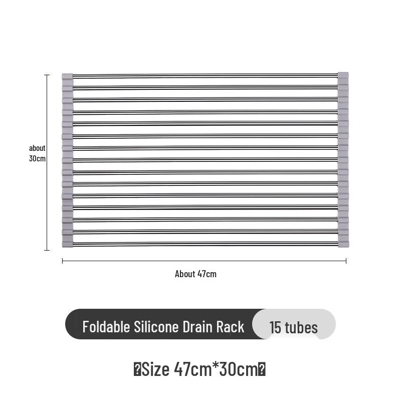 Foldable Stainless Steel Dish Rack with Draining Curtain, Multi-functional Kitchen Sink Storage for Bowls, Plates, Vegetables, and Fruits.