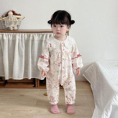 Autumn Rabbit Print Bowknot Baby Girl Romper Onesie