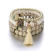 4Pcs Bohemian Styles Bracelet Set for Women with Crystal Hand Tassels Charm and Stone Beads Chain Stylish Outfits