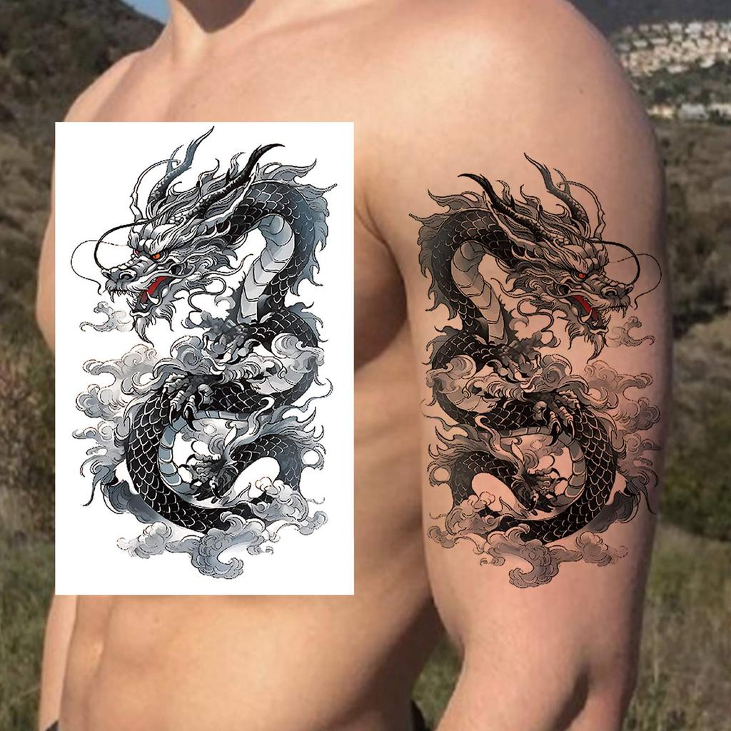 1 Sheet Realistic Fake Dragon Temporary Tattoos For Women Men Adults Arm Sleeve Waterproof Body Art Tattoo Sticker Disposable