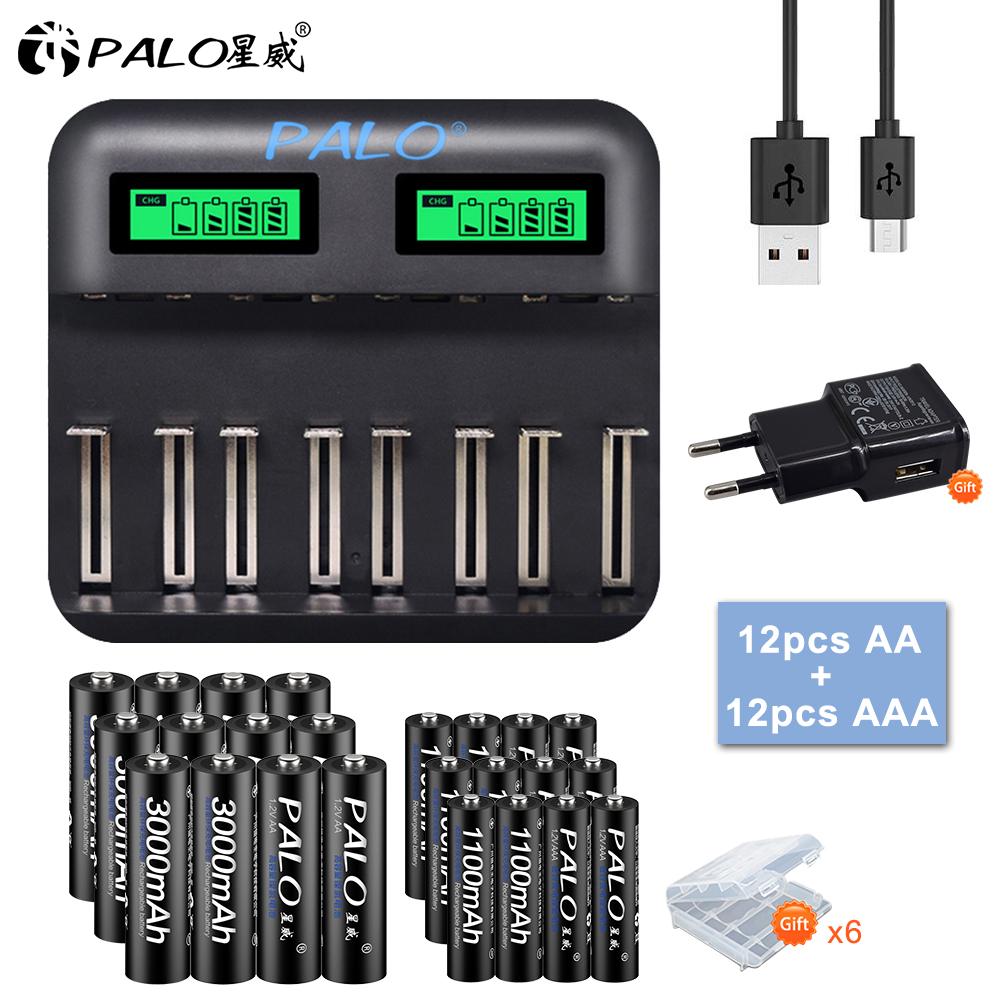 PALO LCD Smart Ladegerät für 1,2 V NiMH AA AAA Akku Batterien 2A AAA Taschenlampe Scheinwerfer