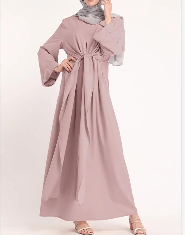 Available: 2022 Vintage Solid Color Muslim Long Dress - Elegant High Waist Pullover Design