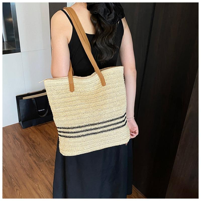 Large capacity woven straw bag women's summer new shoulder commuter tote seaside vacation beach bag