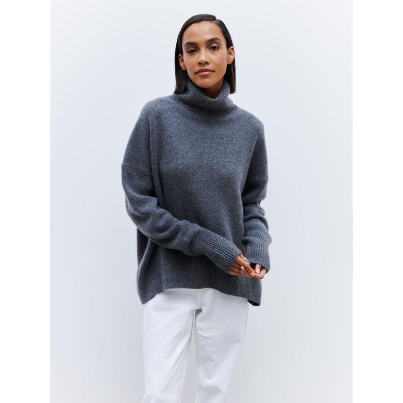 Autumn and Winter Turtleneck Women Sweater Loose Long Sleeve Casual Pullover Knitted Sweater Tops Fashion Loose Solid Color Clothes 1450