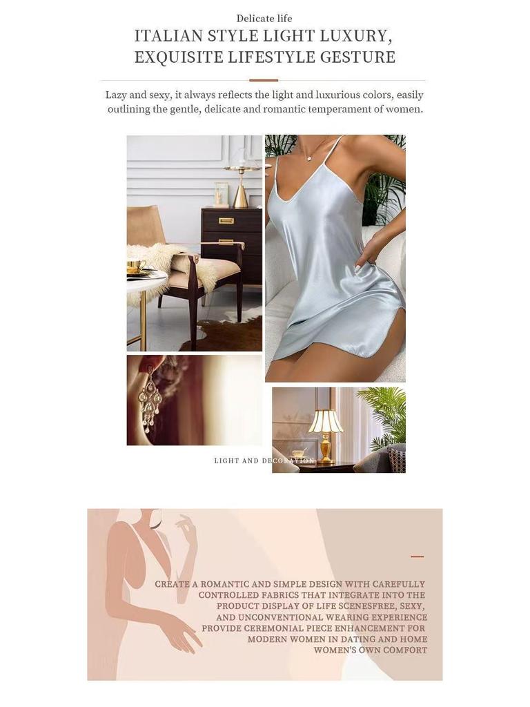 Damen Sexy Spaghettiträger Mini-Kleid - Lässiger Unifarbener Nachthemd-Stil