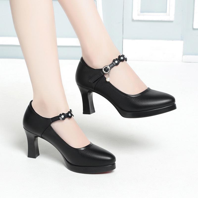 New spring and autumn women's high heels cheongsam catwalk work shoes waterproof table comfortable thick heel one-word buckle