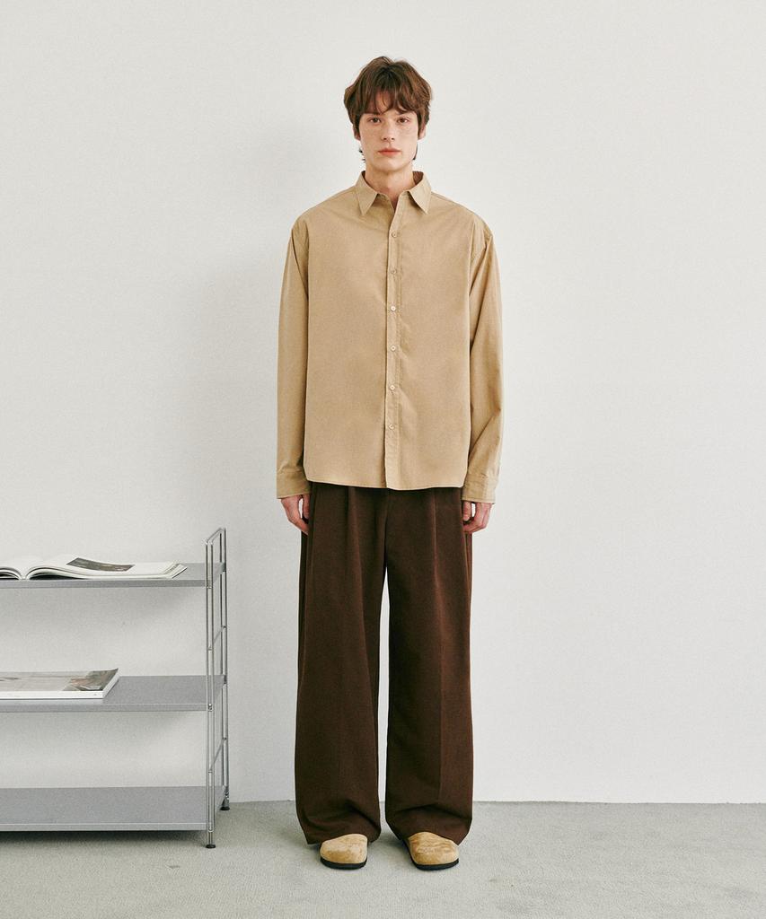 GLW Wide Double-Pleat Cotton Pants Brown