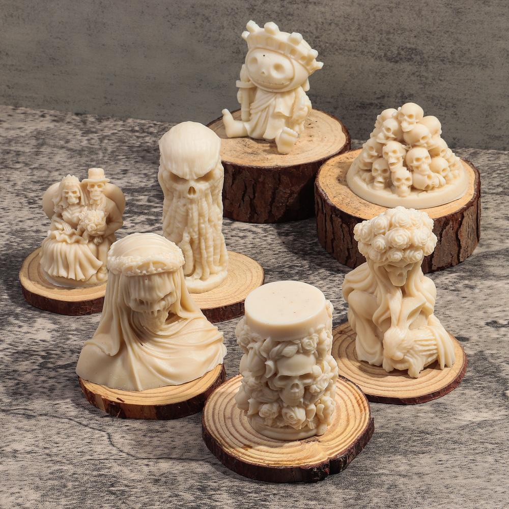 New Skull Series Silicone Candle Mold DIY Halloween Skull Sculpture Crafts Plaster Epoxy Resin Casting Tool Holiday Decor Gifts