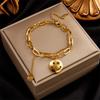 Gold Plated Stainless Steel Double Layer Heart Charm Bracelet