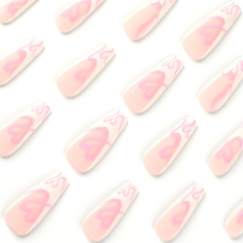 24 Pz/set Unghie Rapide Smerigliato Balletto Unghie Cuore Rosa False Nials Adesivo Indossabile Impermeabile Manicure Unghie Finite