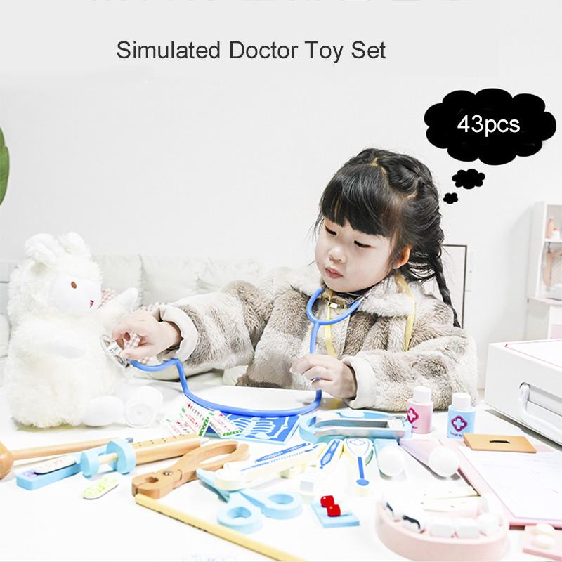 Non-Toxic Wooden Pretend Play Doctor Educational Toys For Children Medical Simulation Medicine Chest Set For Kids Role Playing Pretend Toy