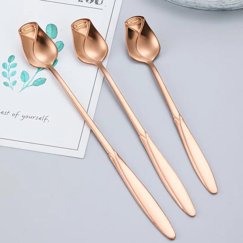 Cucchiaino da Caffè con Manico Lungo 13/15/17cm Cucchiaino da Tè Piccolo Rosa di Alta Qualità Acciaio Inossidabile Carino Cucchiaino Mescolatore per Gelato Dessert
