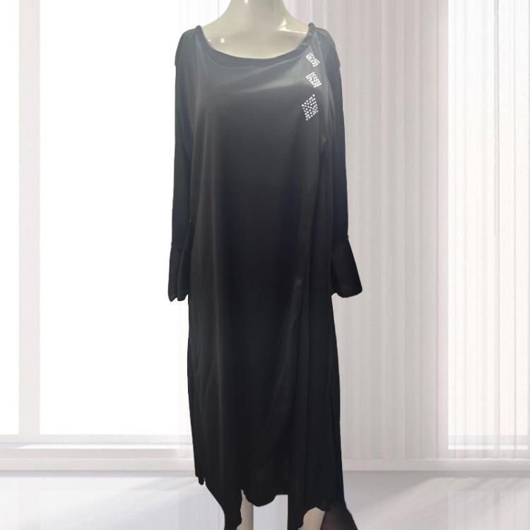 Plus Size Midi Dress for Women Office Daily Wear Fall Spring Parties A Line Layerd Hem Three Quarter Sleeves Round Neck Mid Calf Length