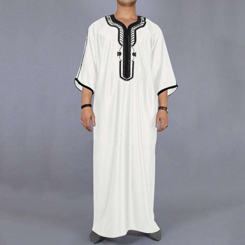 Muslim Fashion Abayas Men Patchwork Embroidery Long Robe Saudi Arab Kaftan Male Jubba Thobe Islamic Moroccan Abaya