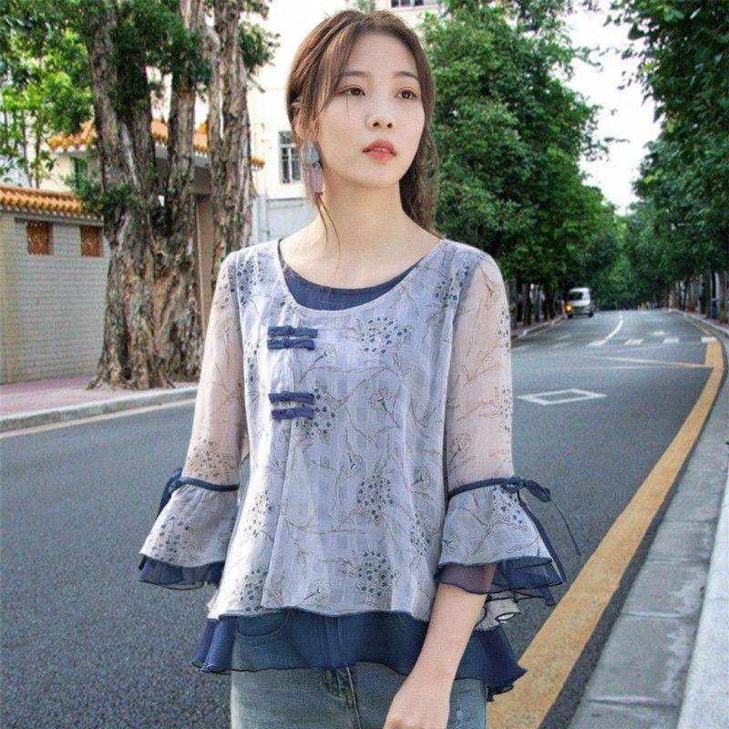 Chiffon Shirt Top for Women in Summer New Retro Loose Slimming Belly Fashion Versatile Versatile Versatile Sleek Shirt for Women