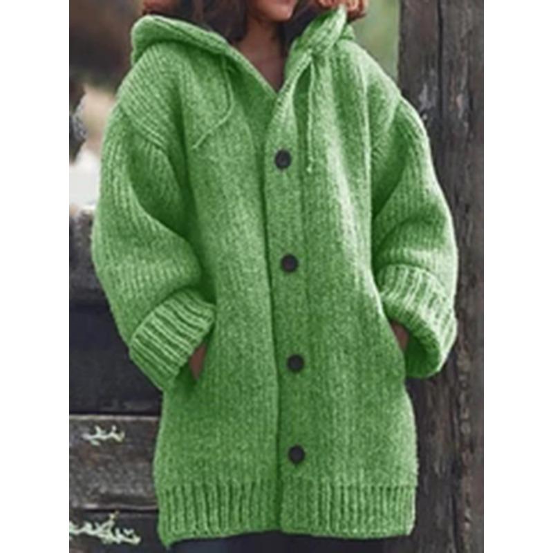 Autumn and winter women's mid-length sweater cardigan with hood