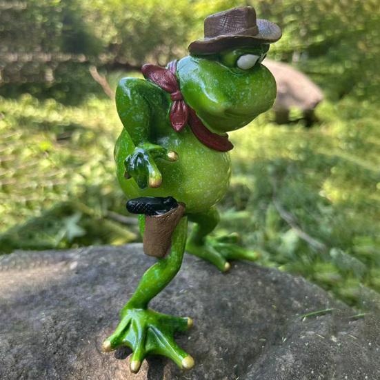 Yousheng Cowboy Frog Figurine Red Scarf Cartoon Frog Statue Resin Animal Sculpture Indoor Outdoor Garden Desktop Decoration Ornament