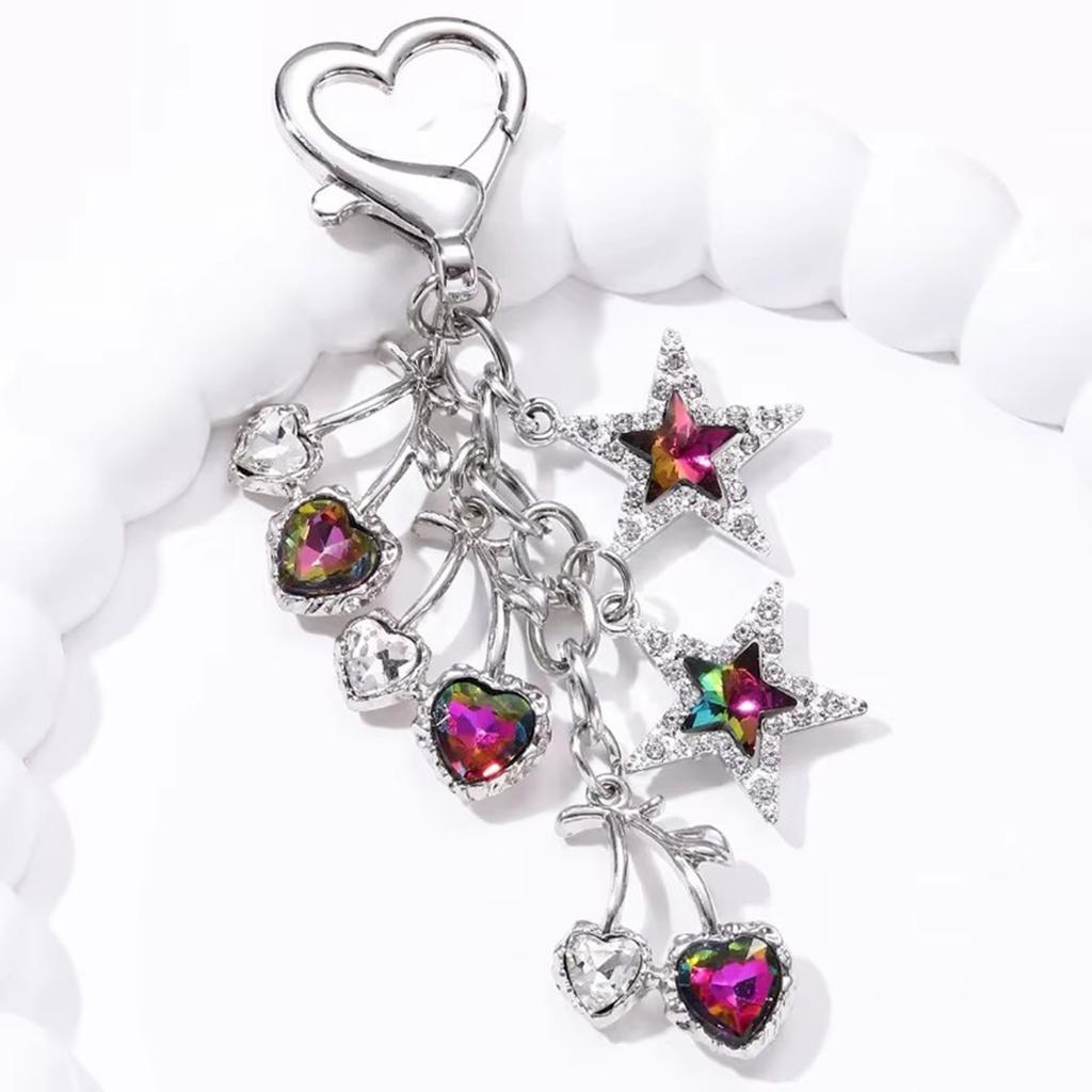 Sparkling 3D Cherry Charm Keychain Accessory Fashionable Bowknot Pearls Key Rings Portable Bag Decoration for Women