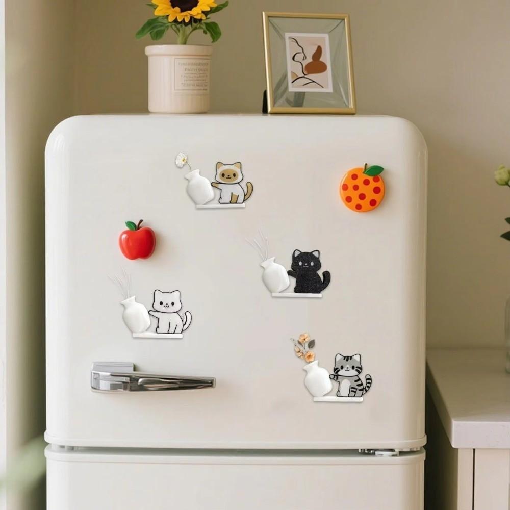 Magnetic Cat Hair Storage Memorial Box Cartoon Cat Pushing Vase Decor  for Home Decoration