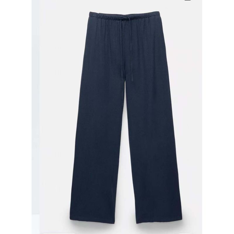 

Original-Spanish Women s Elastic Waist Linen Blend Solid Color Casual Pants Loose Pants Pants Navy blue M