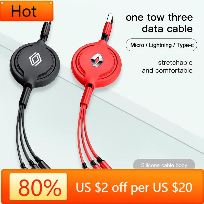 2026 Hot For Renault Interior Stickers Car Interior 3 In 1 Micro USB Type C Fast Charging Cable Wire For Renault Kadjar Clio QM6