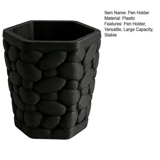 Office Desk Storage Solution Pebble Texture Pen Holder, Hexagonal Desktop Organizer, Stable Anti-Tip 3D Durable Organizer for Study Printed