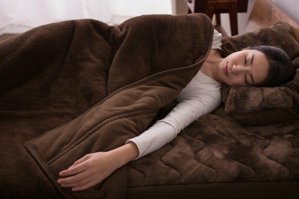 EMOOR Heat Plus Double Blanket, Single, Brown, Warm, Washable, Moisture-Wicking, Heat-Generating, Filled with Cotton