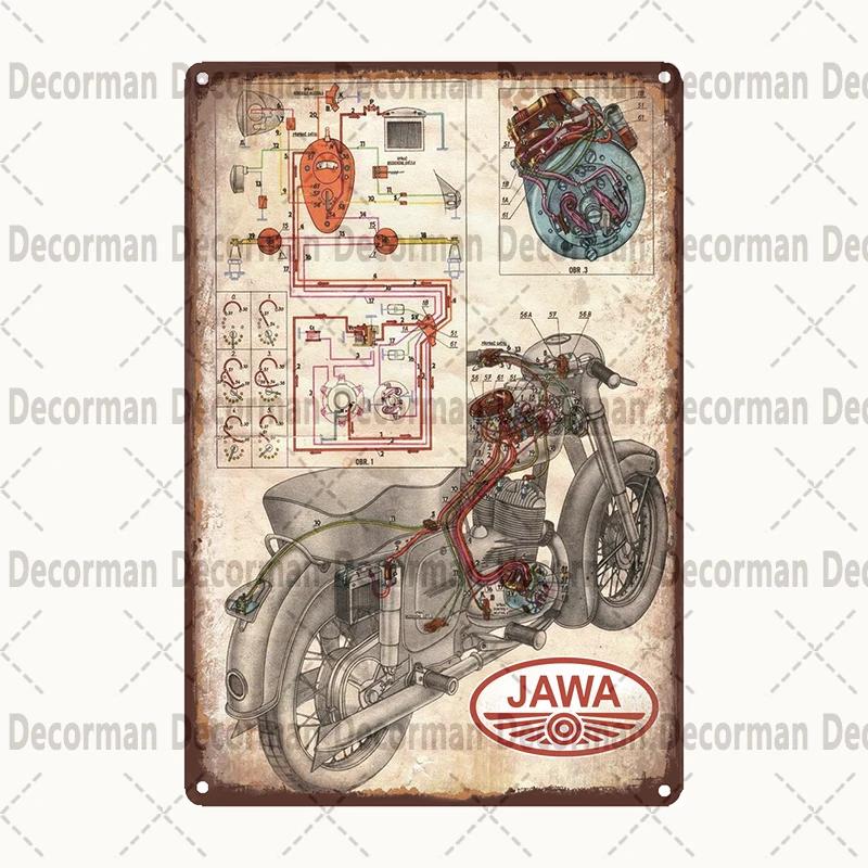 [ DecorMan]  JAWA BSA Motor Kovové Znamení Plakáty Vintage Malba Vlastní Klubová Dekorace LTA-1704 vintage dekor