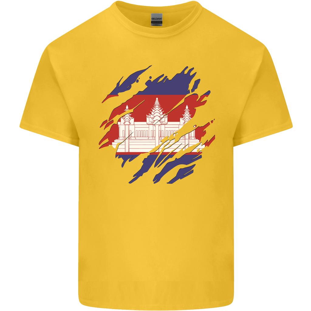 Torn Cambodia Flag Cambodian Day Football Unisexs Light Cotton TShirt