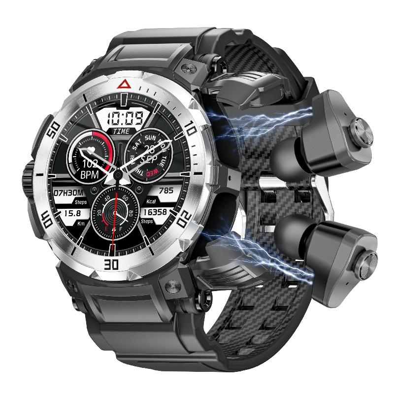 

Умные часы Rainbuvvy GT100 Pro TWS, наушники 2-в-1, Bluetooth-вызов, мониторинг сердечного ритма, сна, спортивные часы с наушниками серебряный