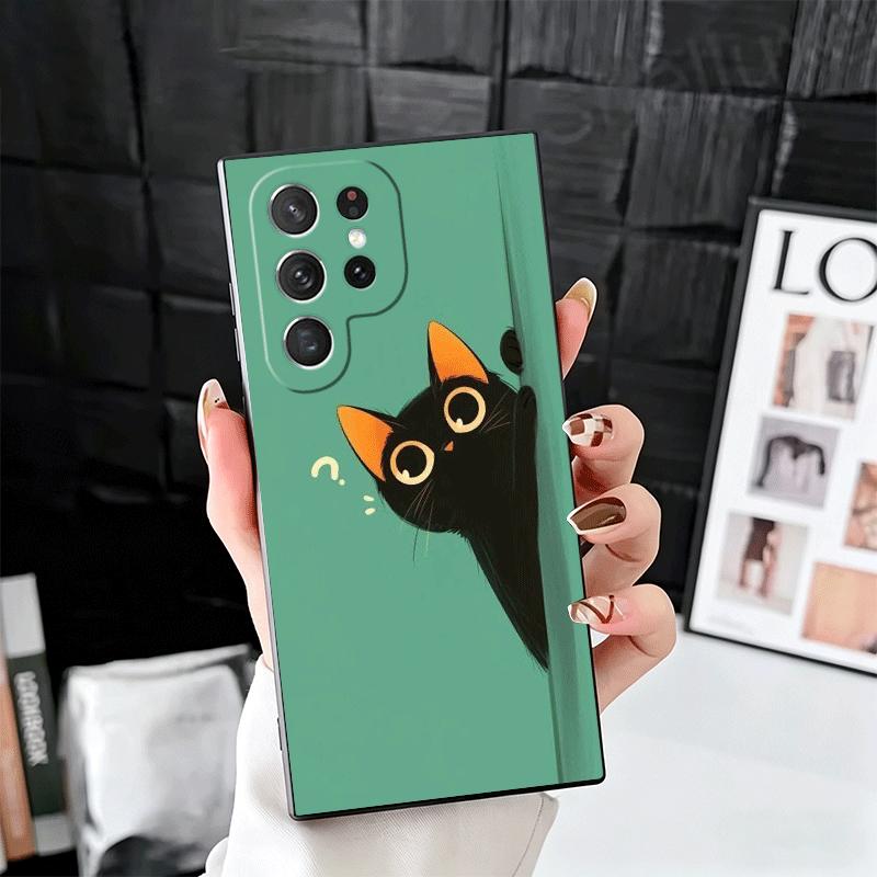 Cat Cute Kitten Cartoon Soft Phone Case for Samsung Galaxy S26 S25 Edge S24 Ultra S23 Plus S22 S21 FE S20 Black Cover Back Shell